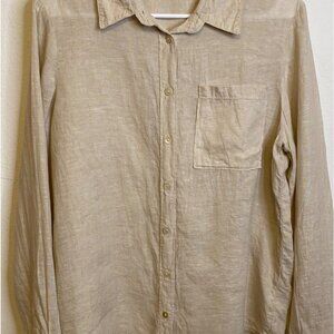 MONOPRIX PREMIUM Beige Khaki Long Sleeve Button Shirt Size 40 LINEN MEDIUM